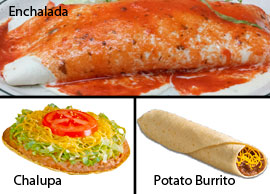 Vegetarian 4 One Potato Burrito, One Cheese Enchilada and One Bean Chalupa